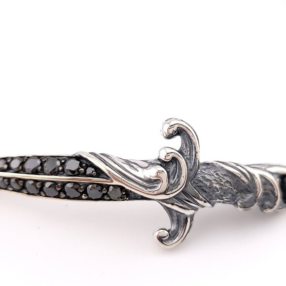 David Yurman Sterling Silver Black Diamonds Wave Dagger 8 In Box Chain Bracelet - Picture 7 of 12